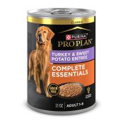13oz can of Purina Pro Plan Complete Essentials grain free turkey and sweet potato wet dog food