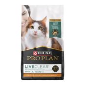 A bag of Purina Pro Plan LiveClear Chicken formula allergen reducing cat food.