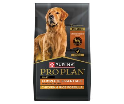 Bag of Purina Pro Plan Complete Essentials chicken and rice dry dog food